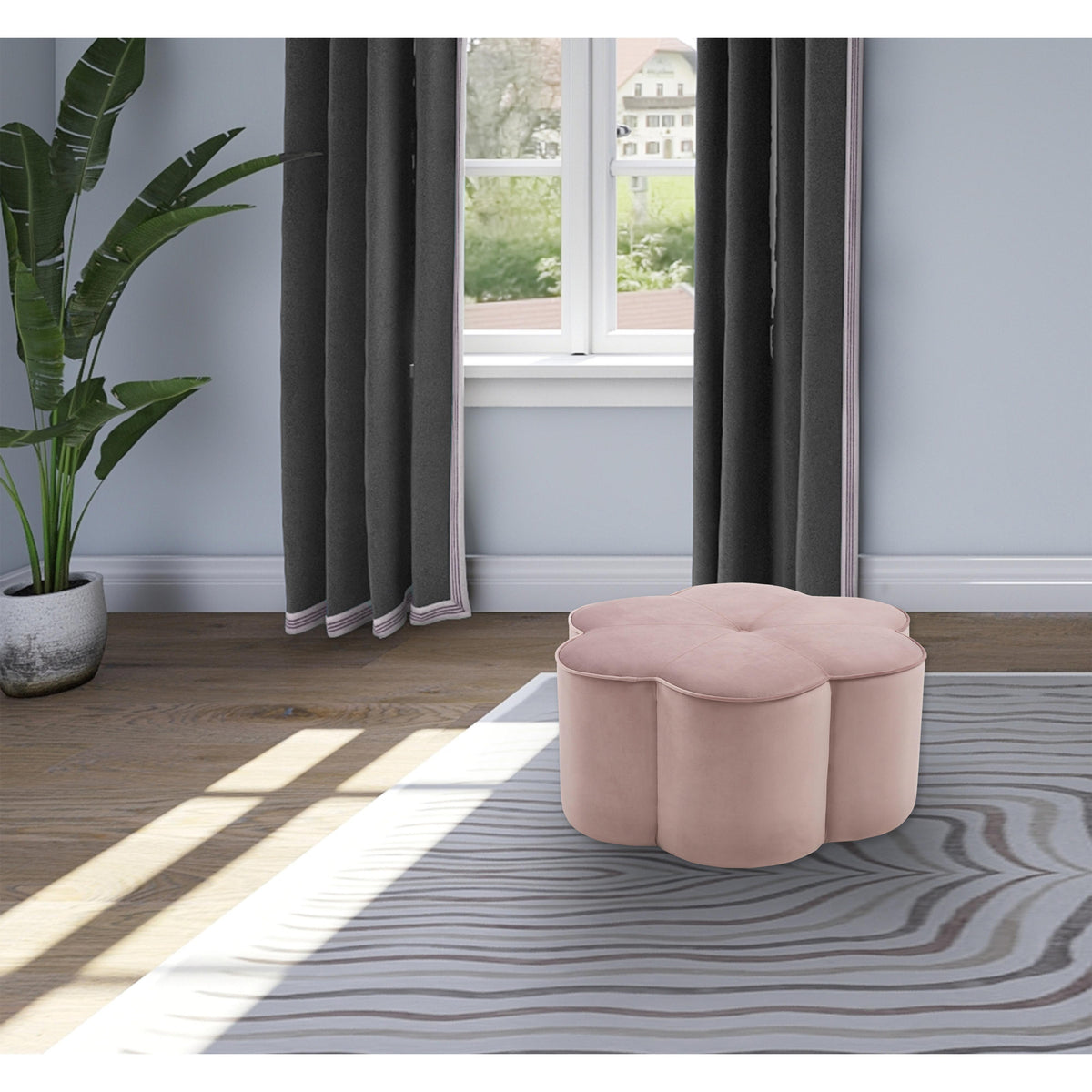 Meridian Daisy Pink Velvet Ottoman