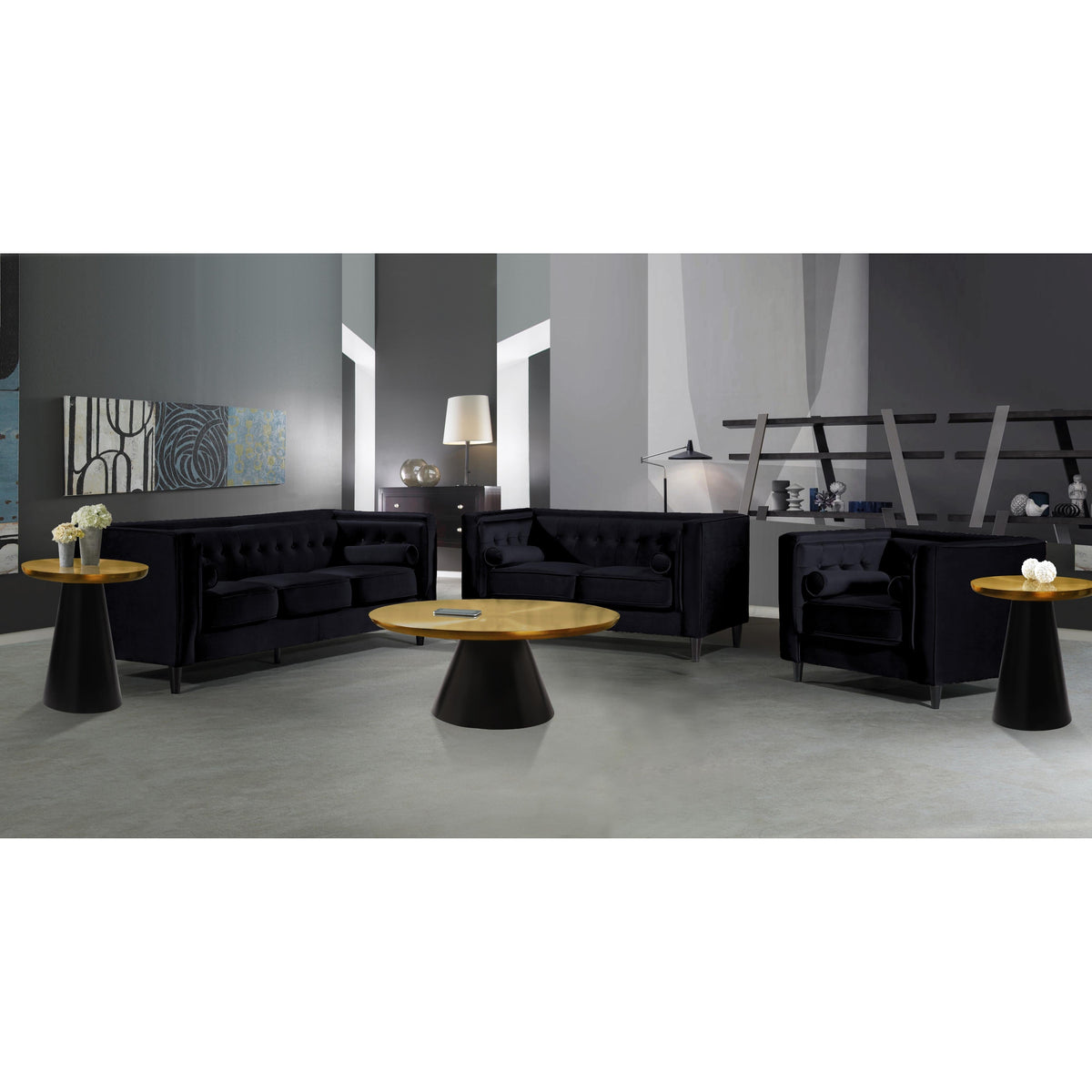 Meridian Martini Brushed Gold/Matte Black End Table