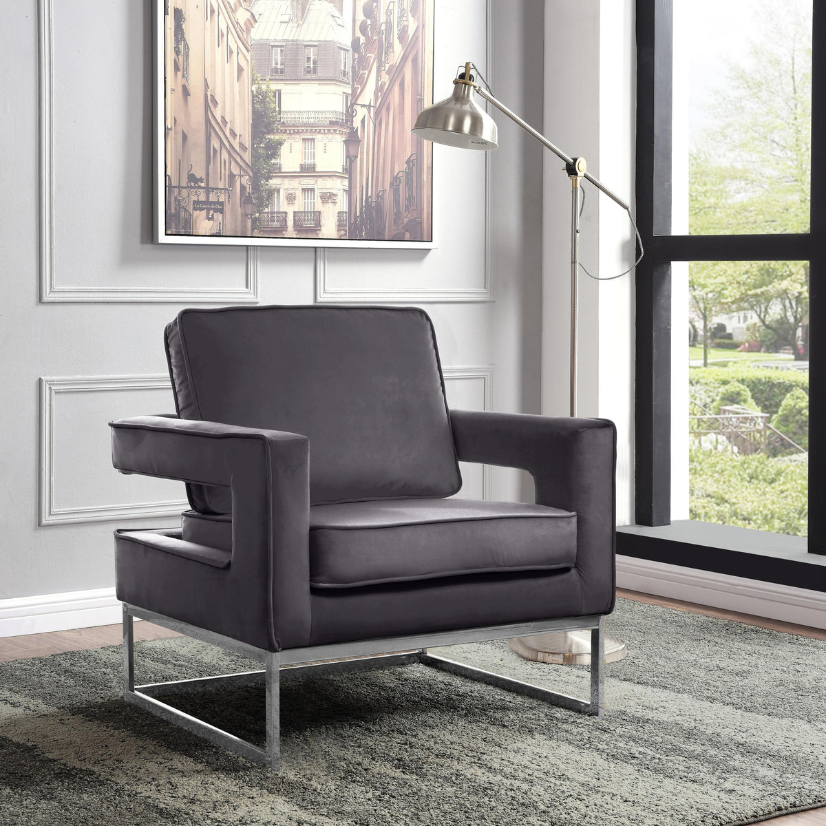 Meridian Noah Grey Velvet Accent Chair