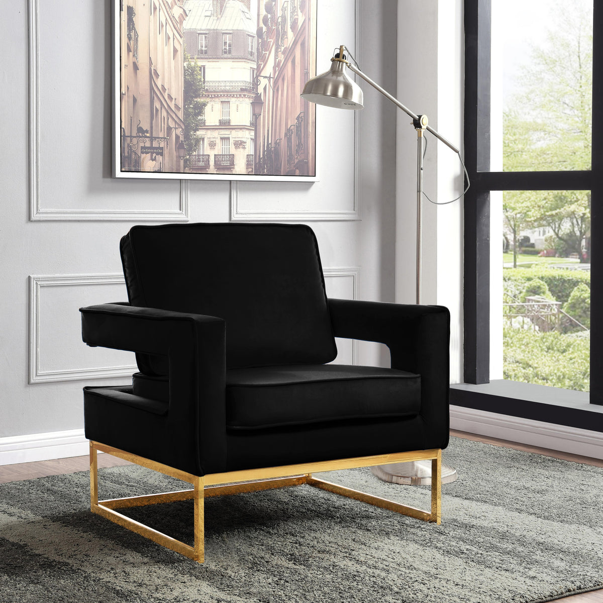Meridian Noah Black Velvet Accent Chair