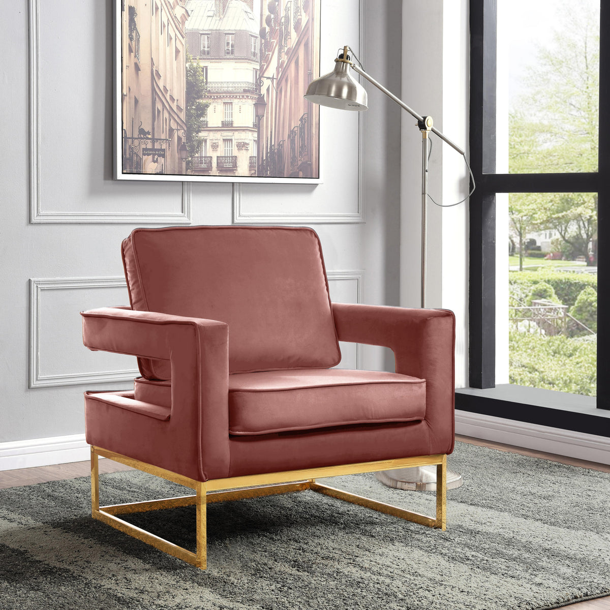 Meridian Noah Pink Velvet Accent Chair