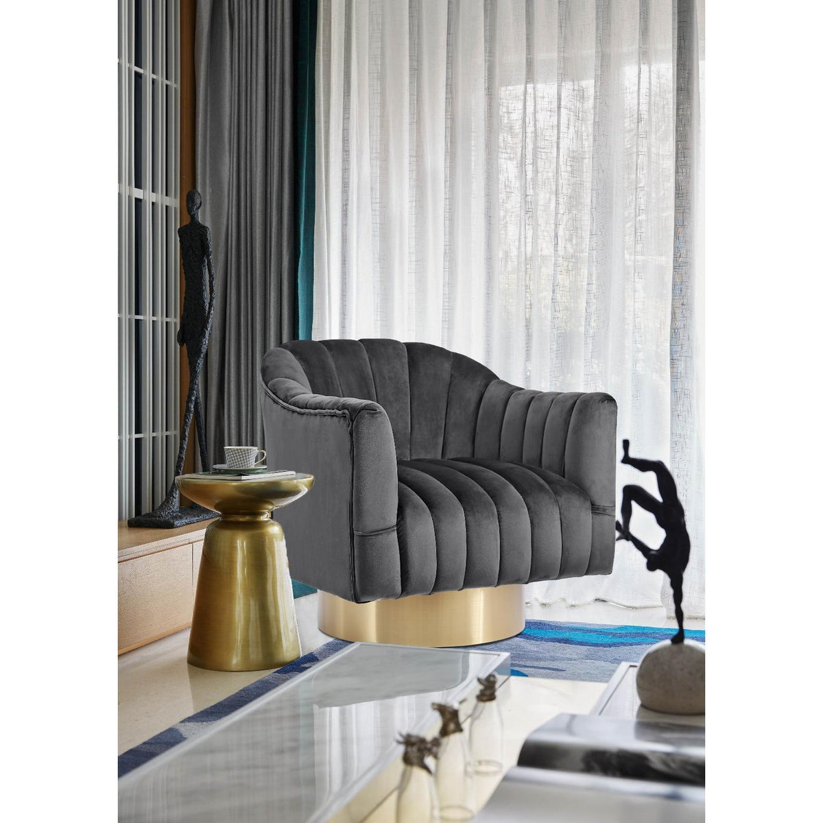Meridian Farrah Grey Velvet Accent Chair
