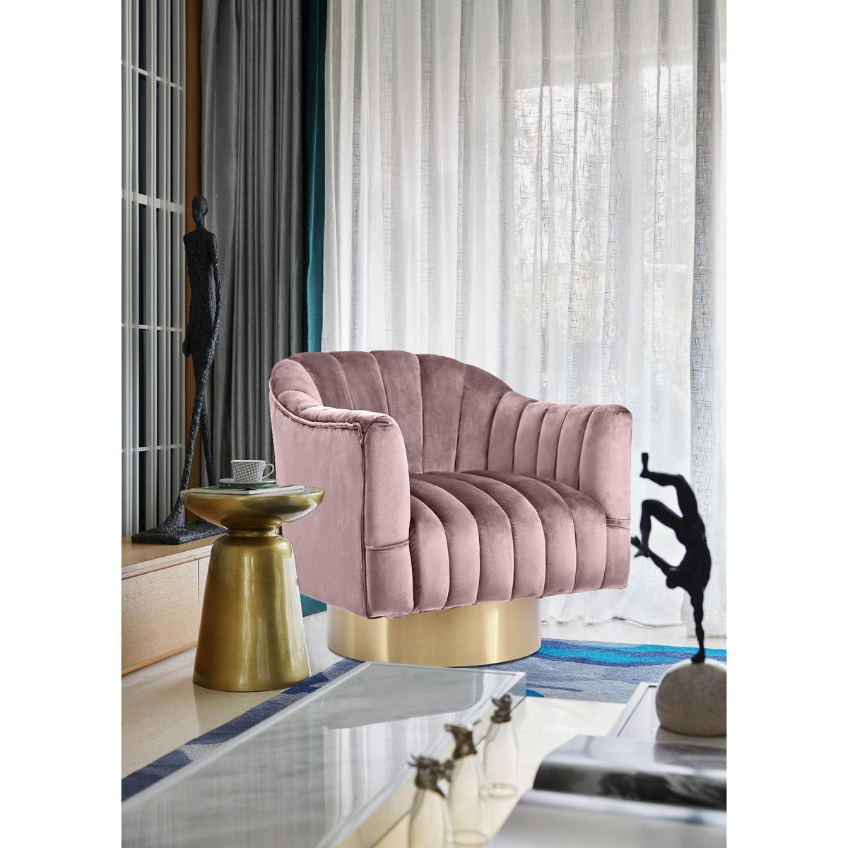Meridian Farrah Pink Velvet Accent Chair