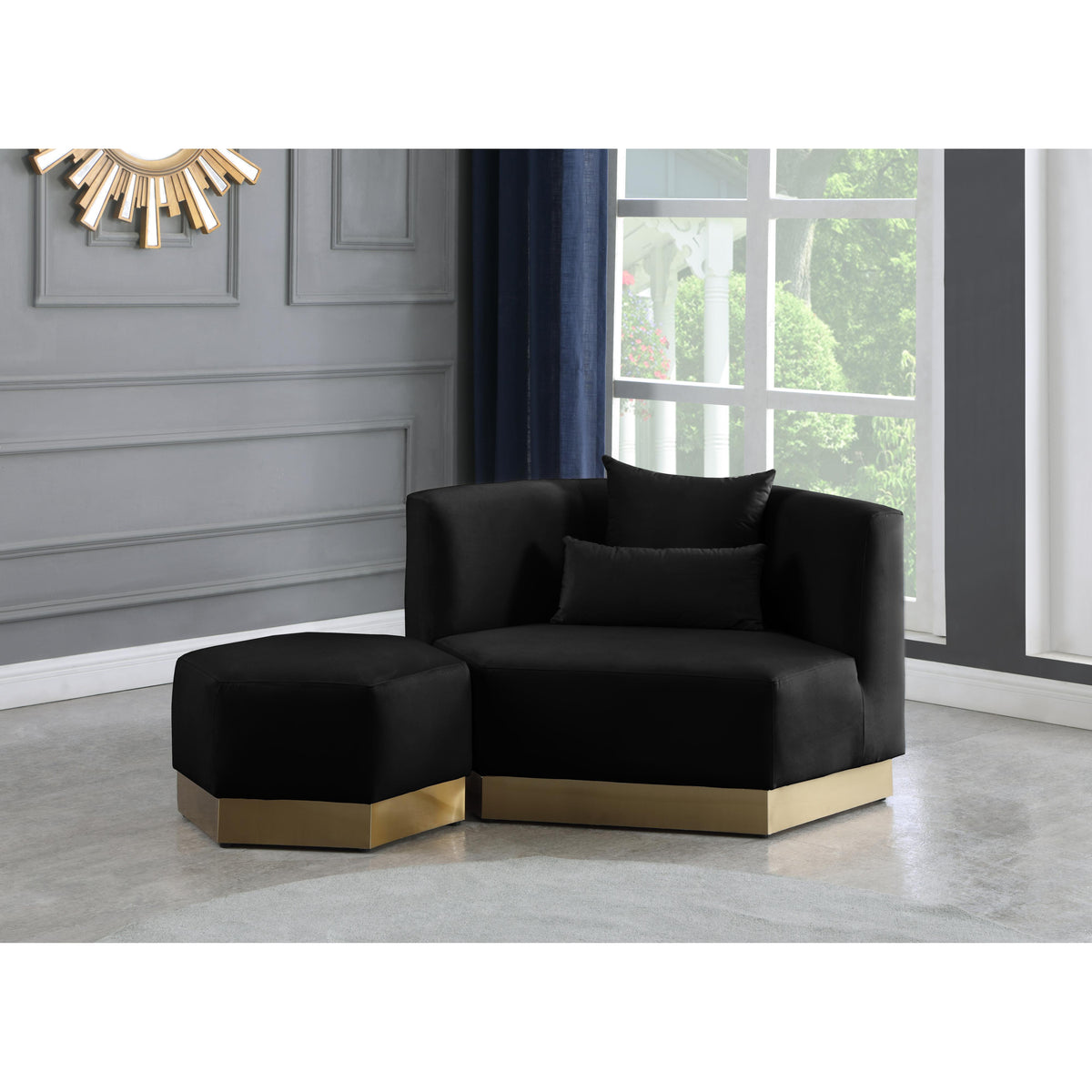 Meridian Marquis Black Velvet Ottoman