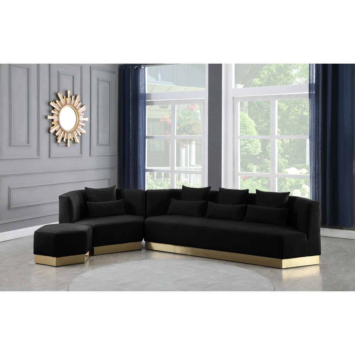 Meridian Marquis Black Velvet Ottoman