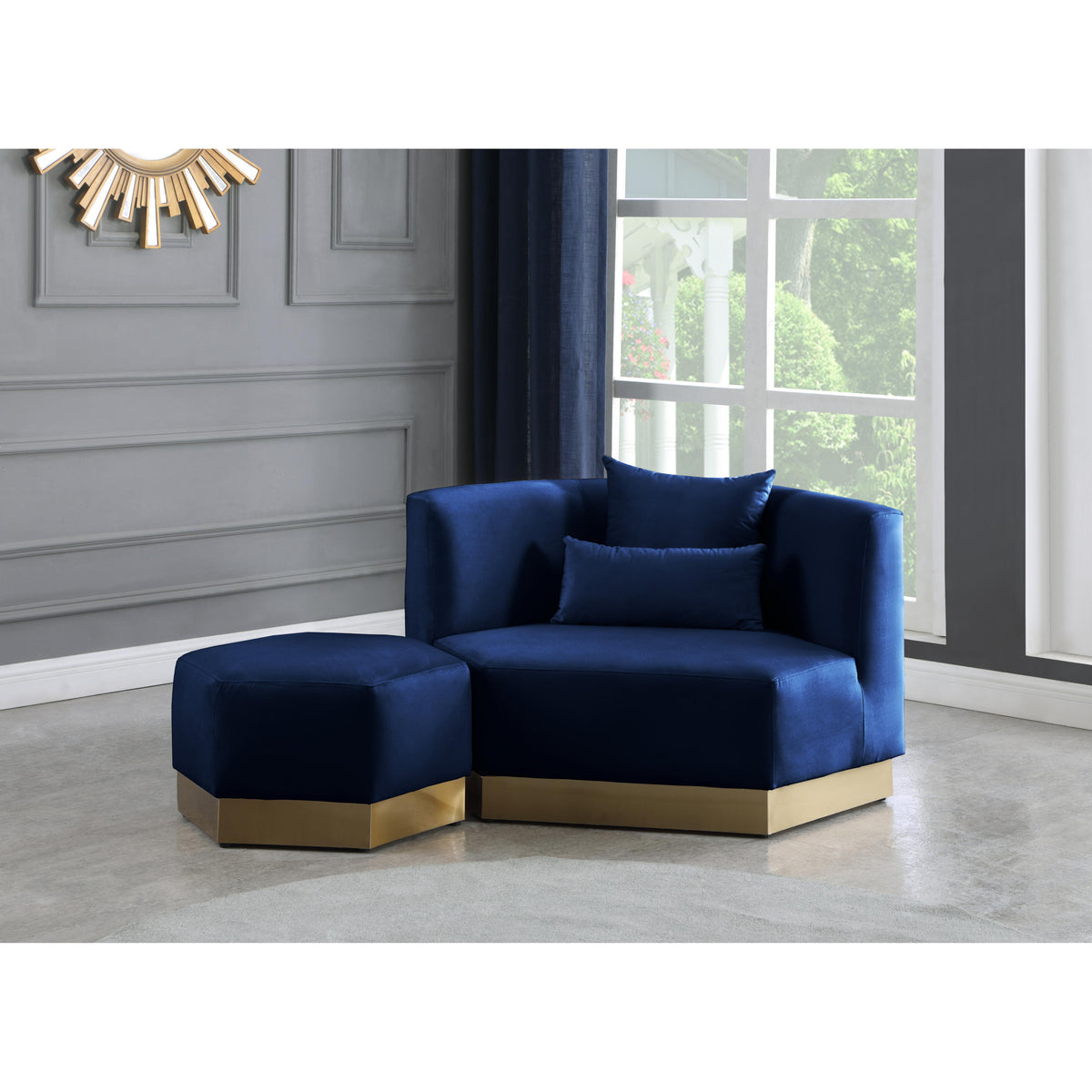 Meridian Marquis Navy Velvet Ottoman