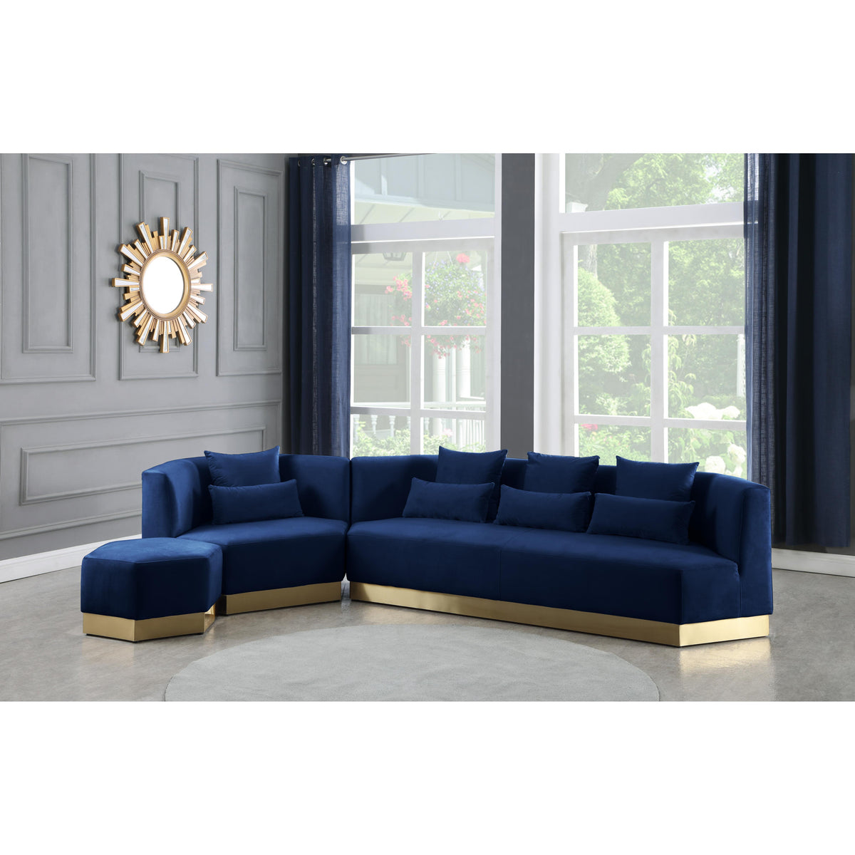 Meridian Marquis Navy Velvet Ottoman
