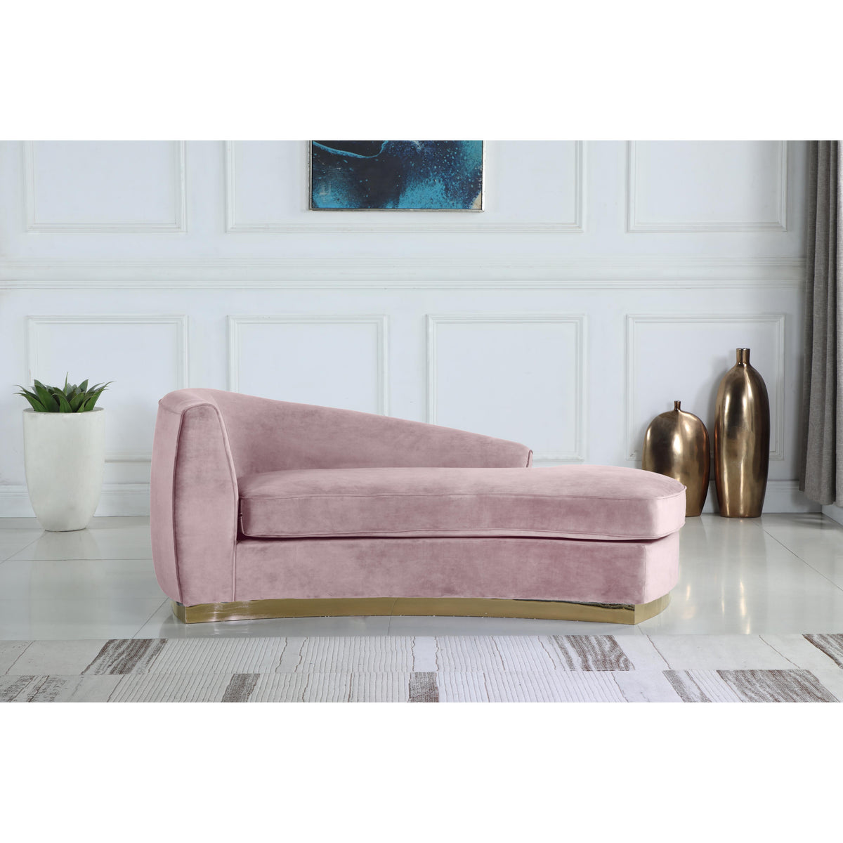 Meridian Julian Pink Velvet Chaise
