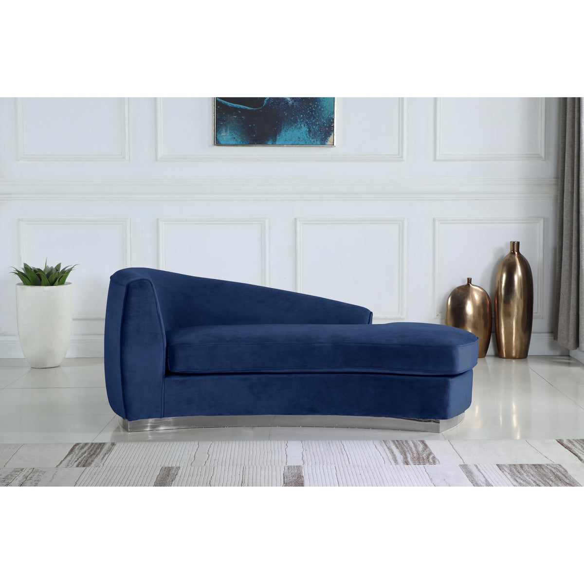 Meridian Julian Navy Velvet Chaise