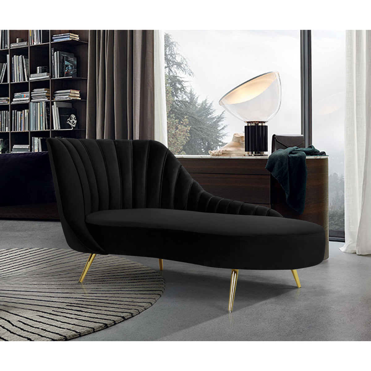 Meridian Margo Black Velvet Chaise