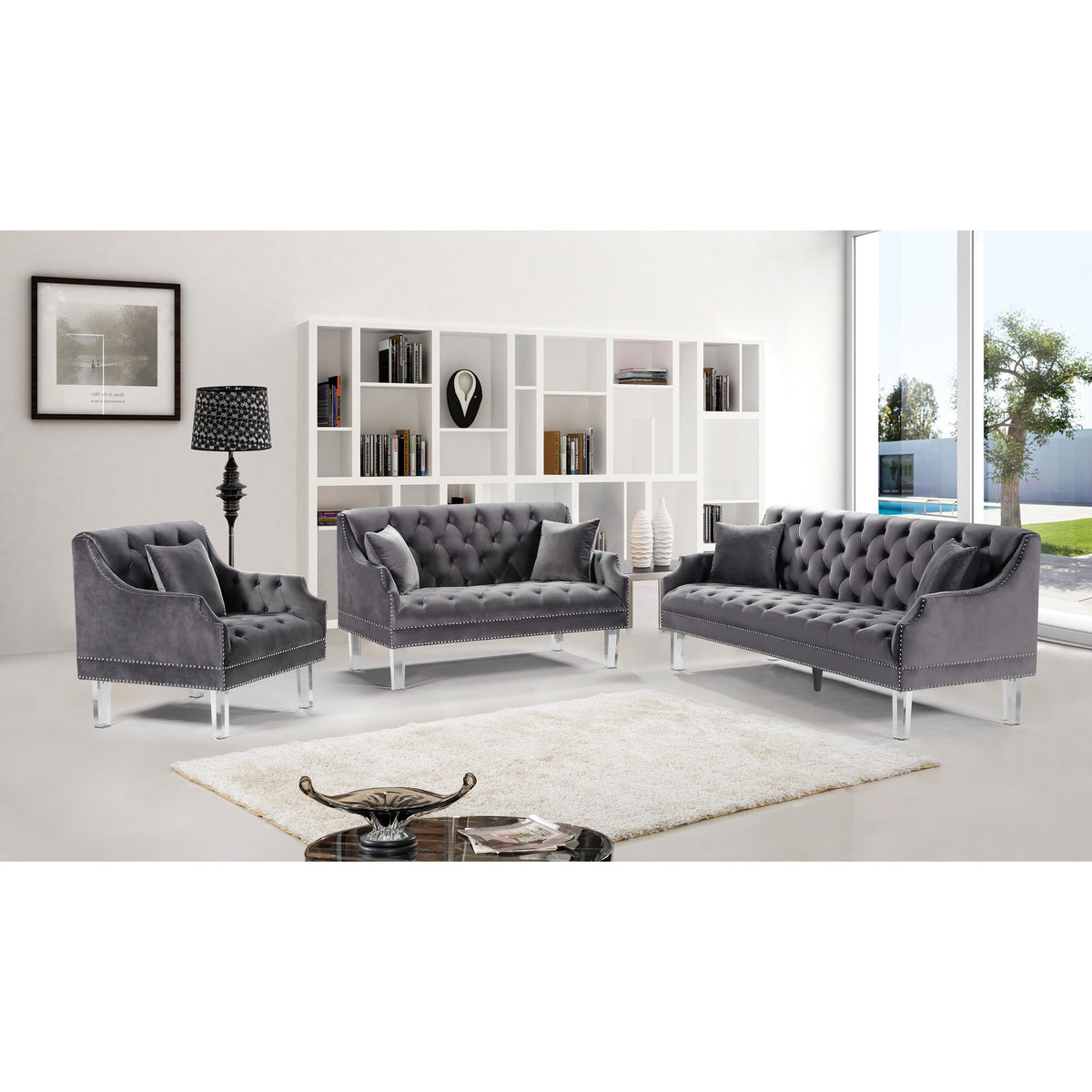 Meridian Roxy Grey Velvet Chair