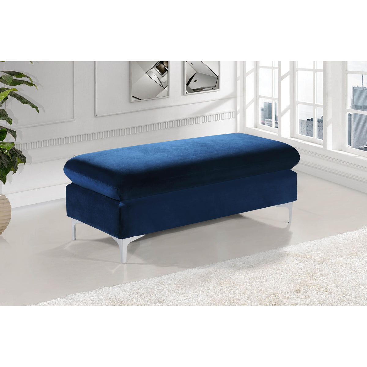 Meridian Naomi Navy Velvet Ottoman