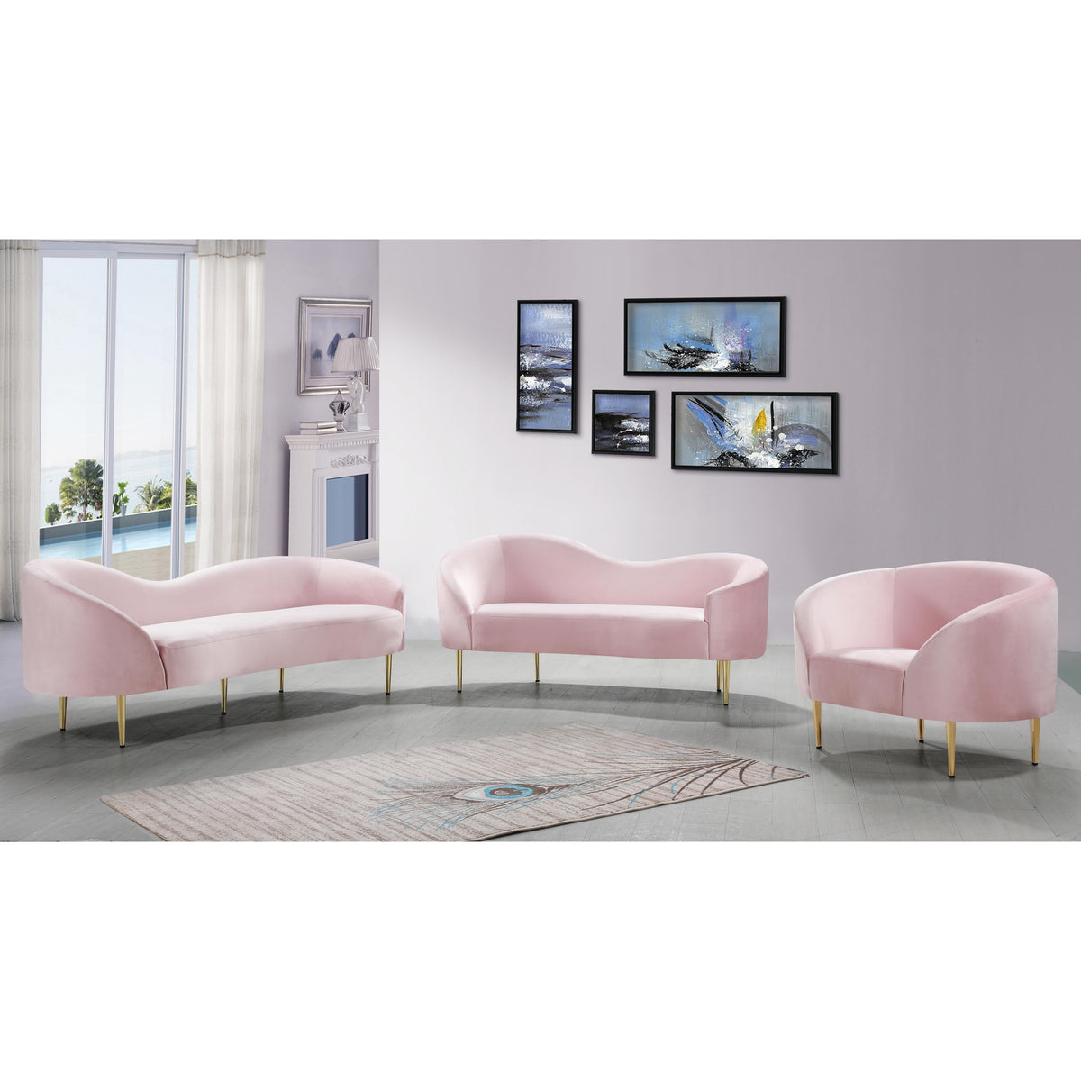Meridian Ritz Pink Velvet Chair