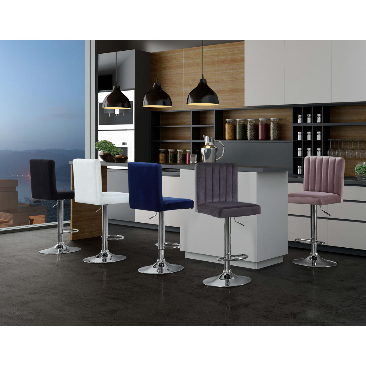 Meridian Joel Navy Velvet Adjustable Stool