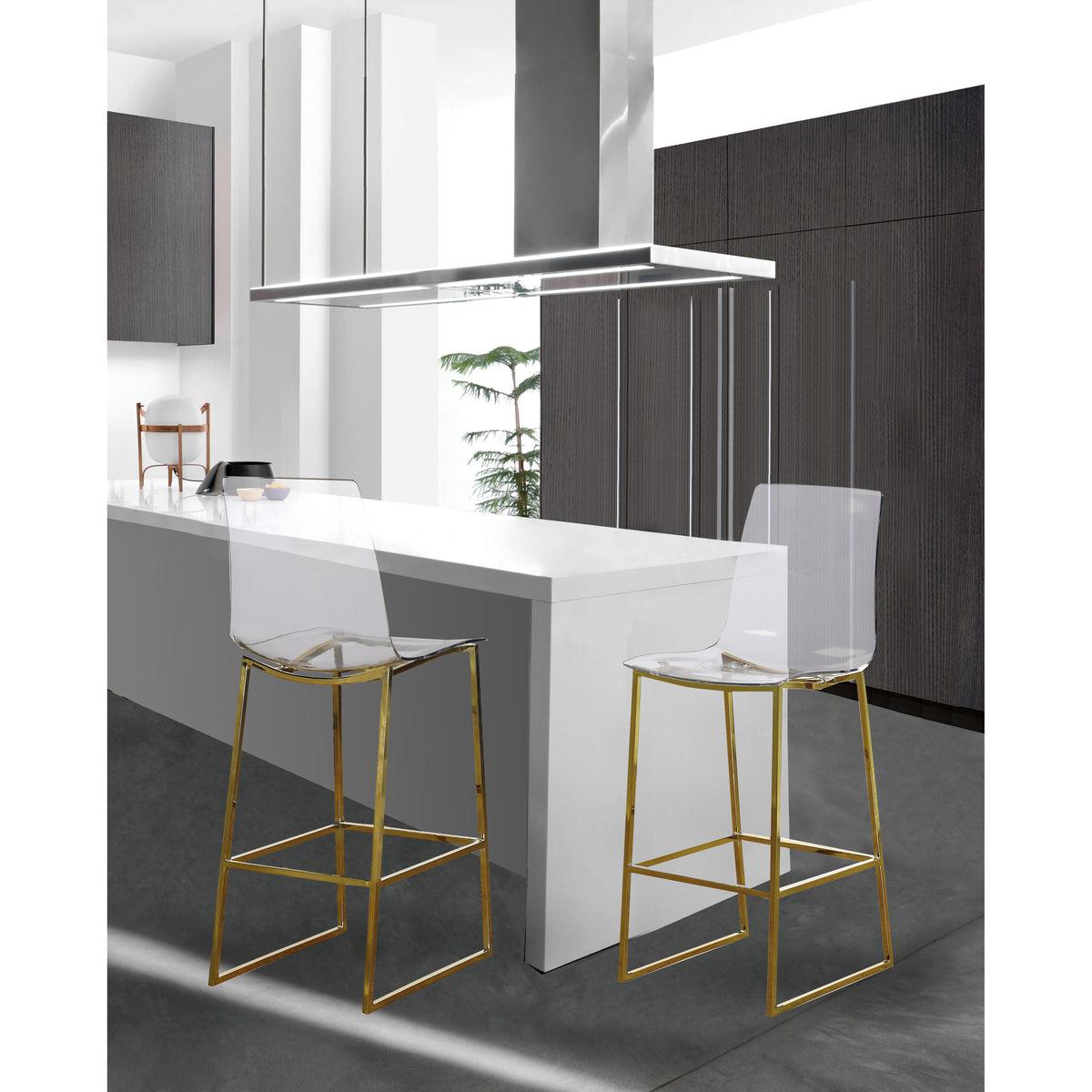 Meridian Lumen Gold Metal/Lucite Polycarbonate Stool