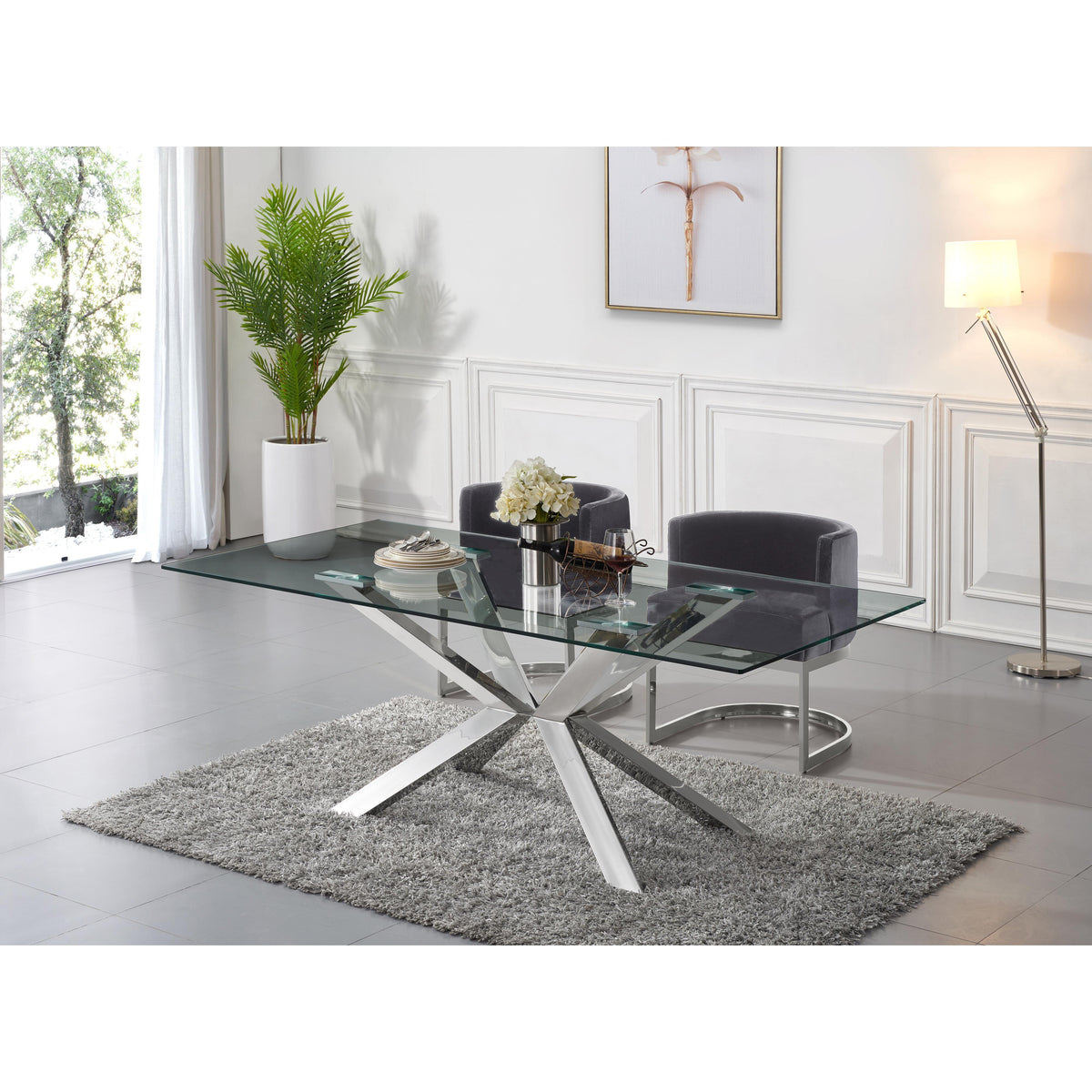 Meridian Gianna Grey Velvet Dining Chair