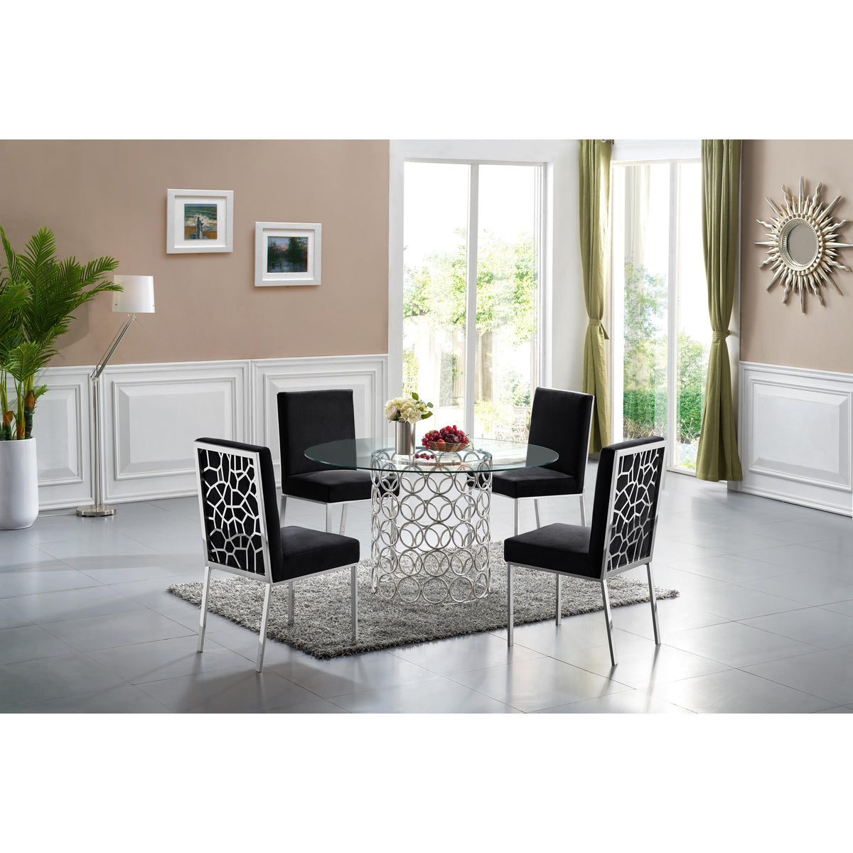 Meridian Opal Black Velvet Dining Chair