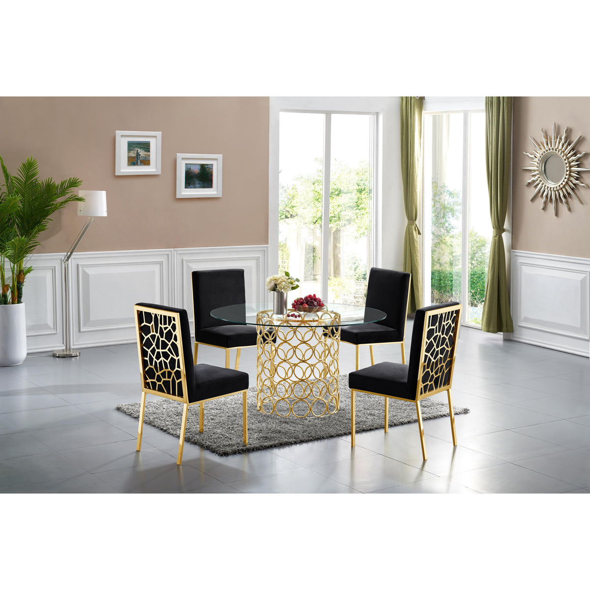 Meridian Opal Black Velvet Dining Chair