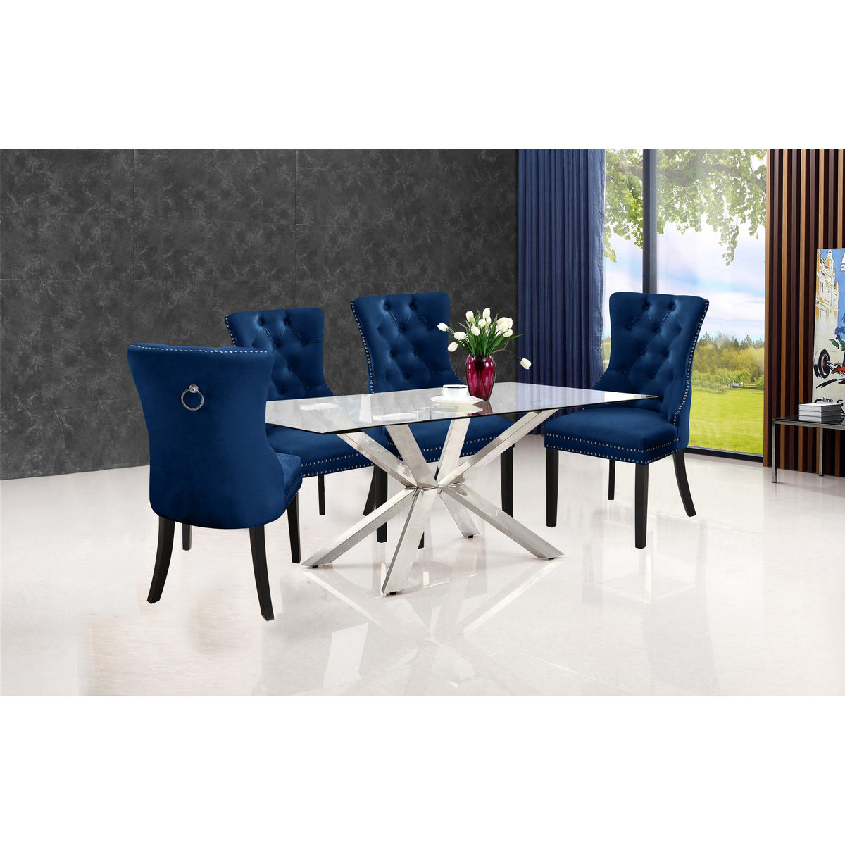 Meridian Nikki Navy Velvet Dining Chair