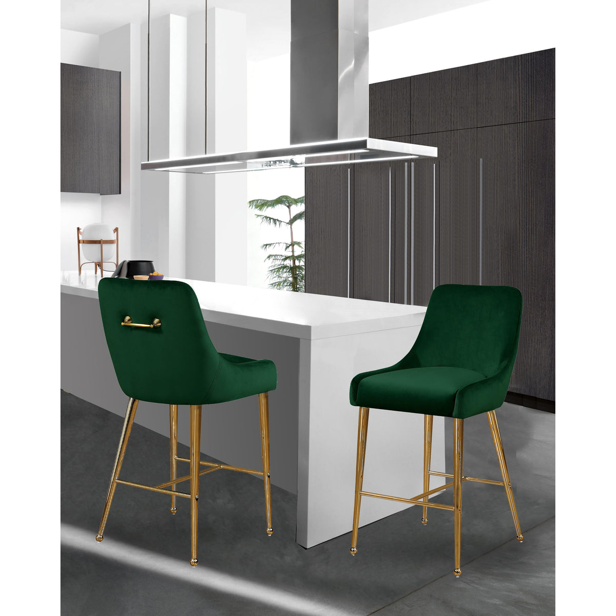 Meridian Owen Green Velvet Stool