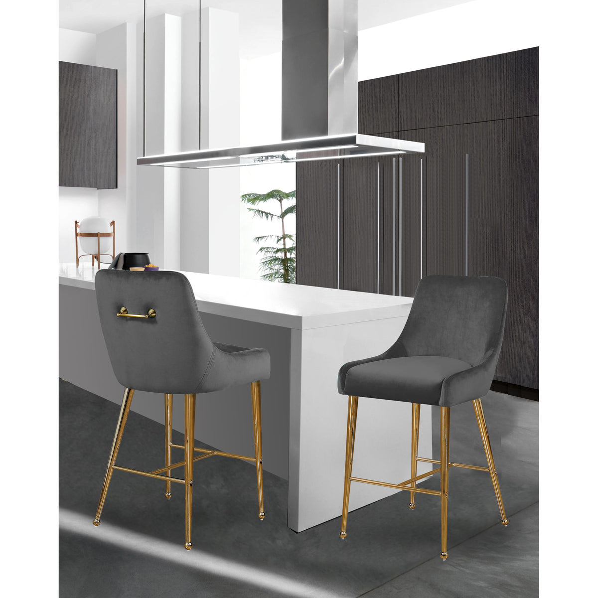 Meridian Owen Grey Velvet Stool
