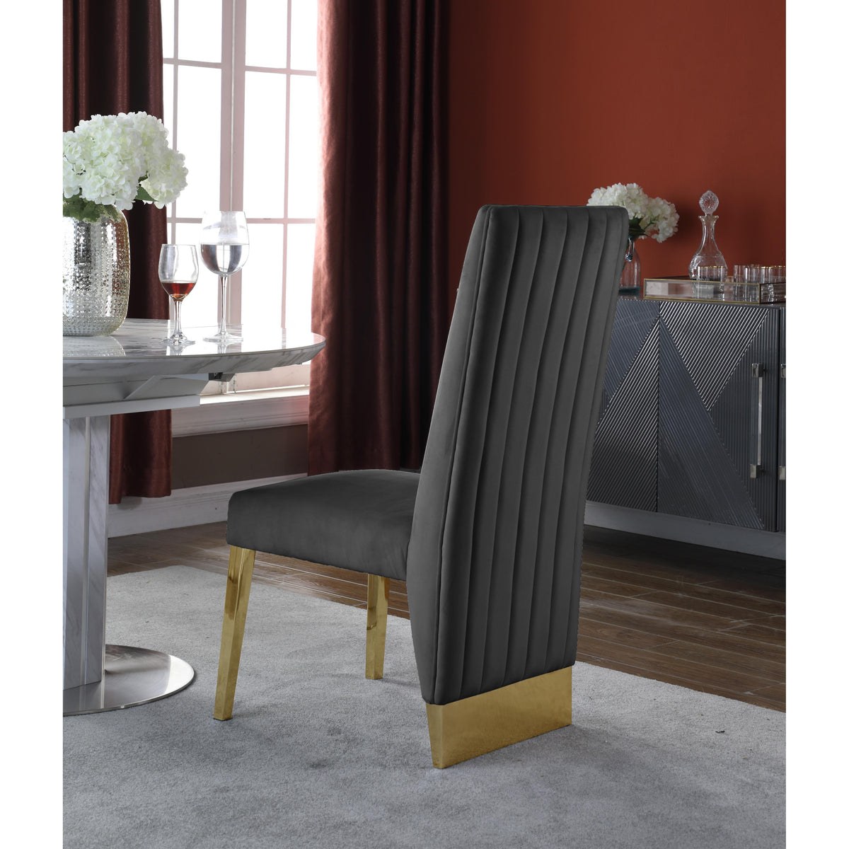 Meridian Porsha Grey Velvet Dining Chair