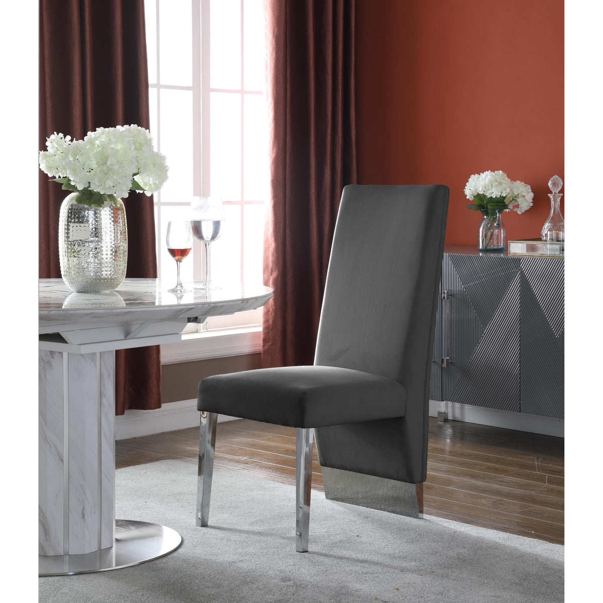 Meridian Porsha Grey Velvet Dining Chair