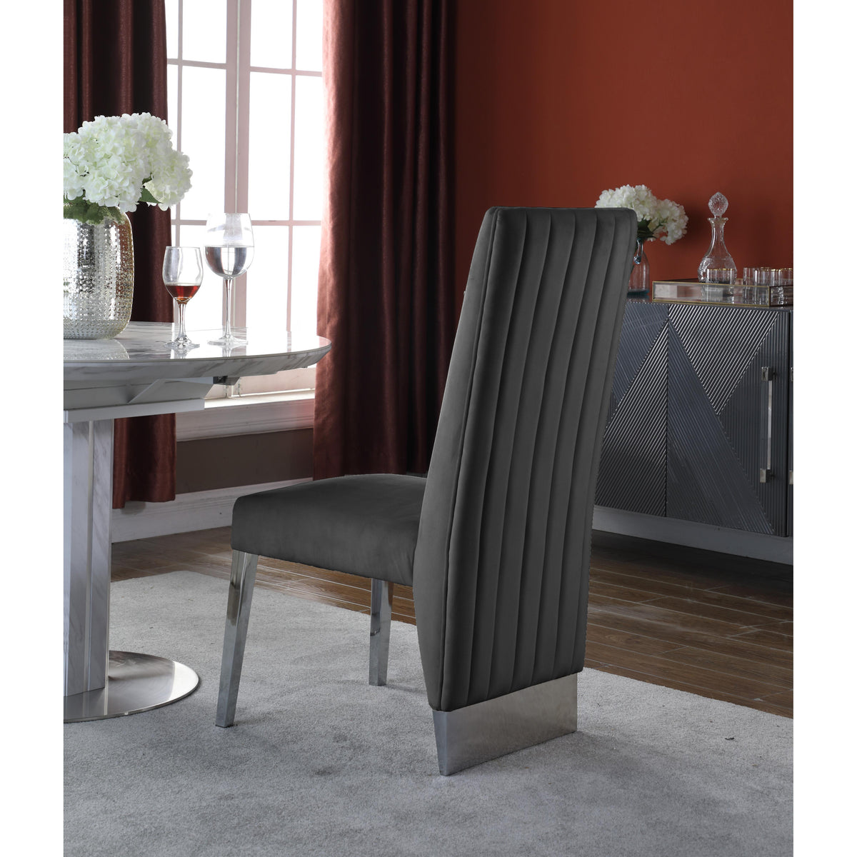 Meridian Porsha Grey Velvet Dining Chair