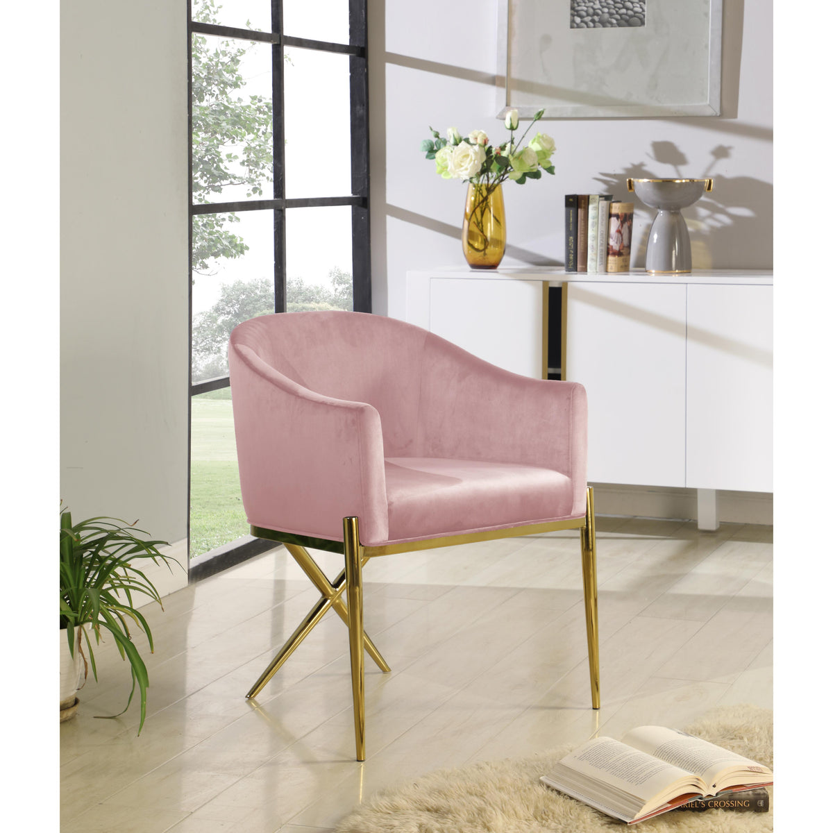 Meridian Xavier Pink Velvet Dining Chair