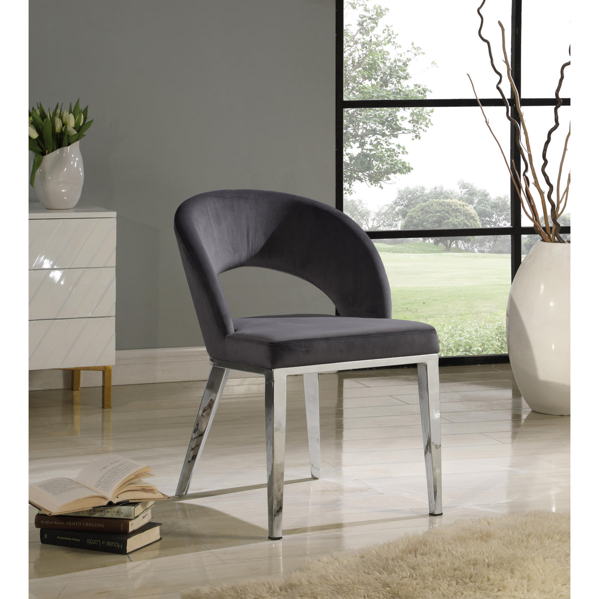 Meridian Roberto Grey Velvet Dining Chair