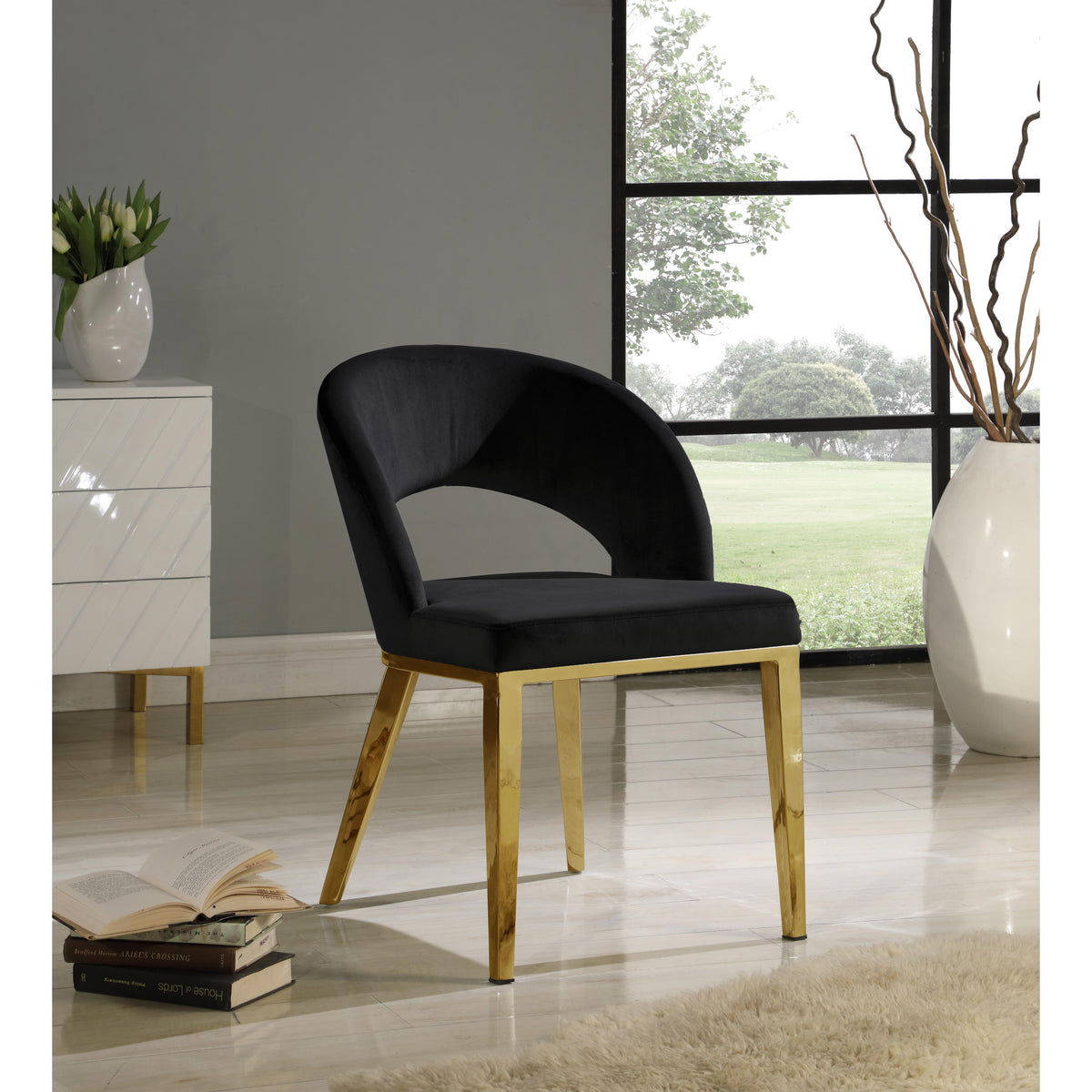 Meridian Roberto Black Velvet Dining Chair