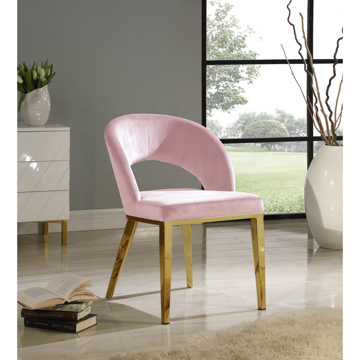 Meridian Roberto Pink Velvet Dining Chair
