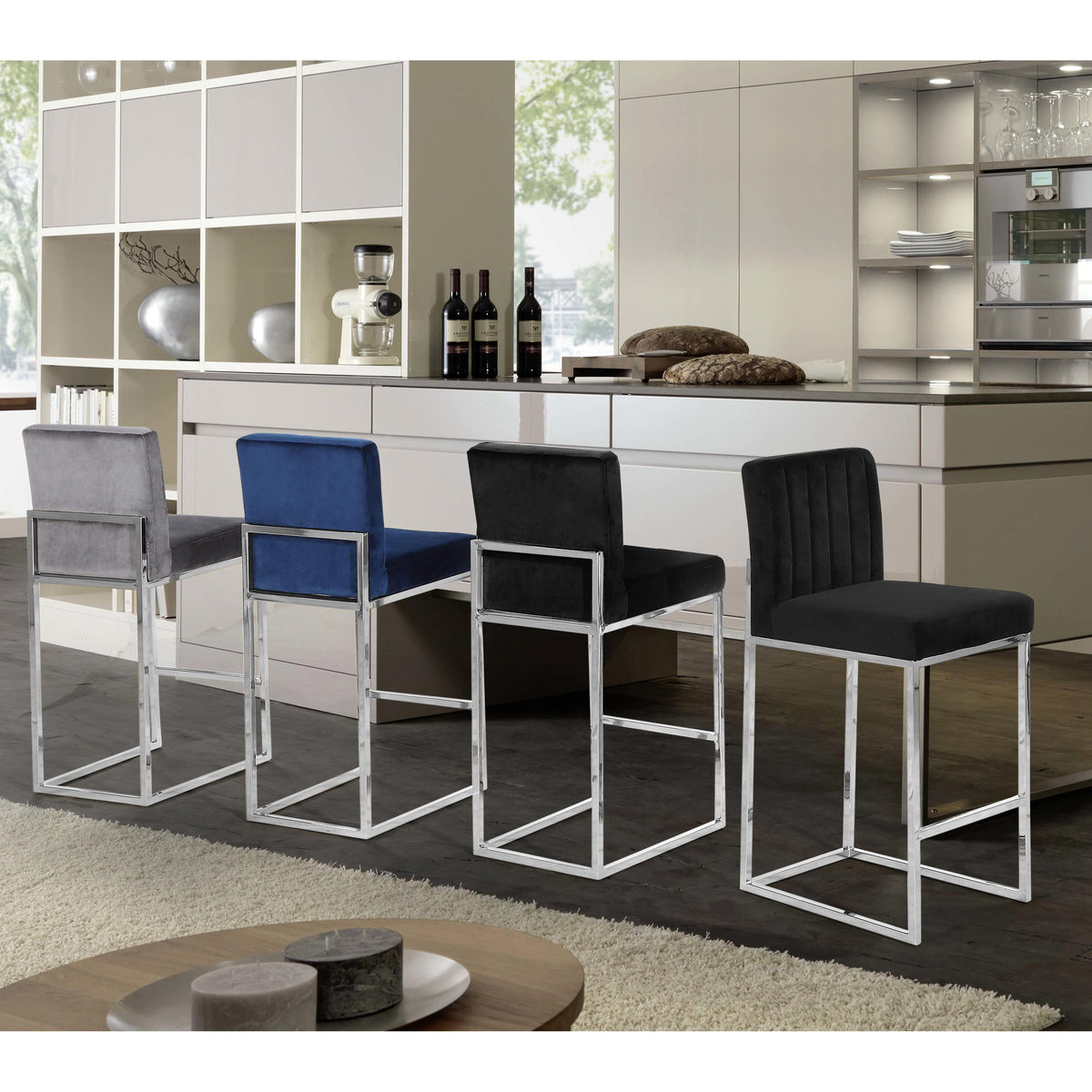 Meridian Giselle Grey Velvet Stool