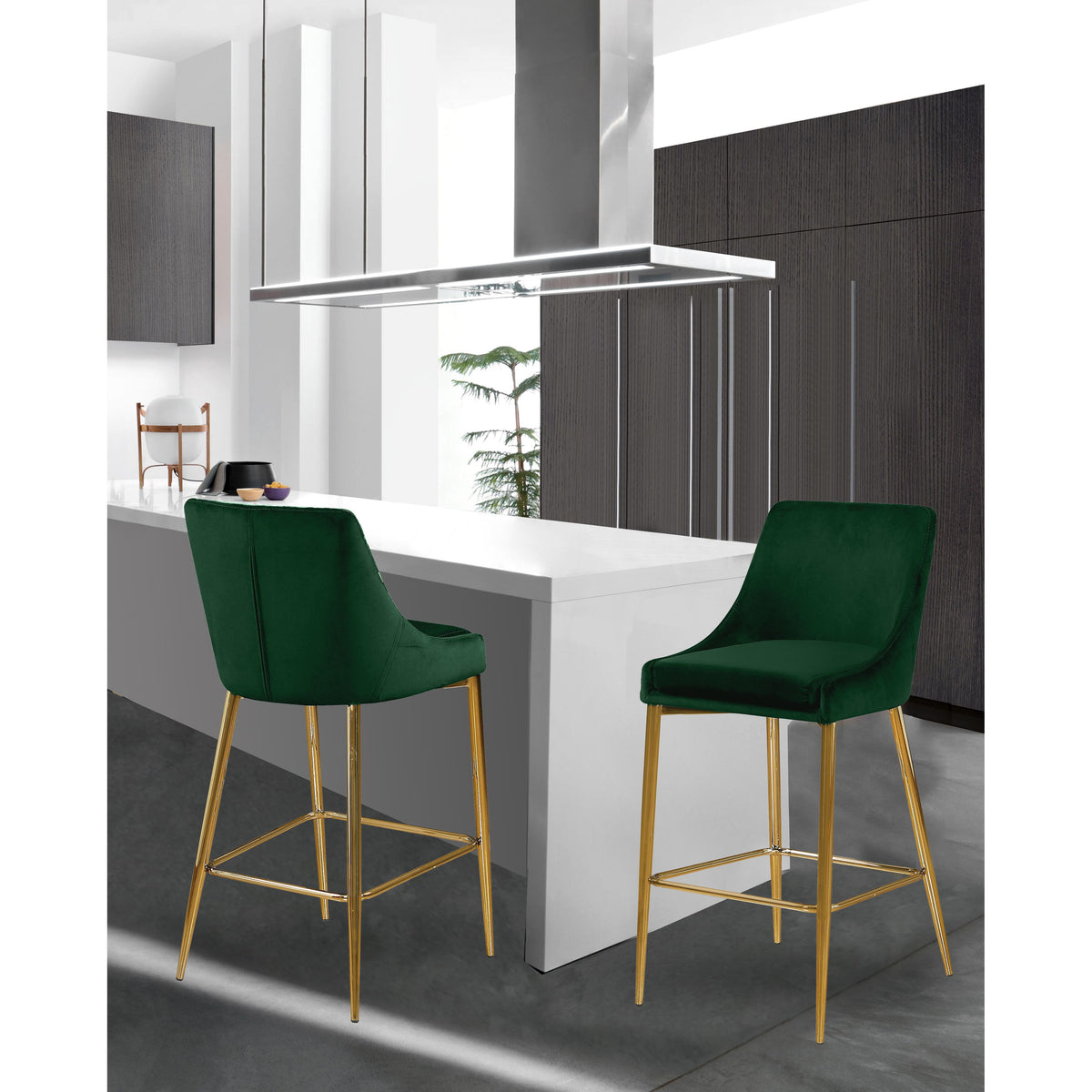 Meridian Karina Green Velvet Stool