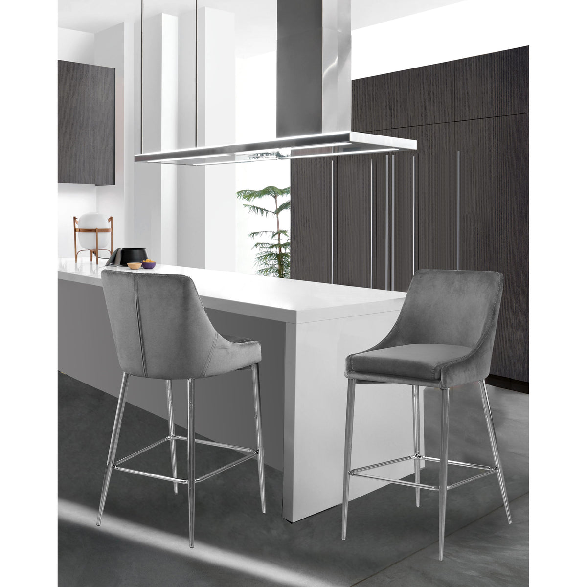 Meridian Karina Grey Velvet Stool