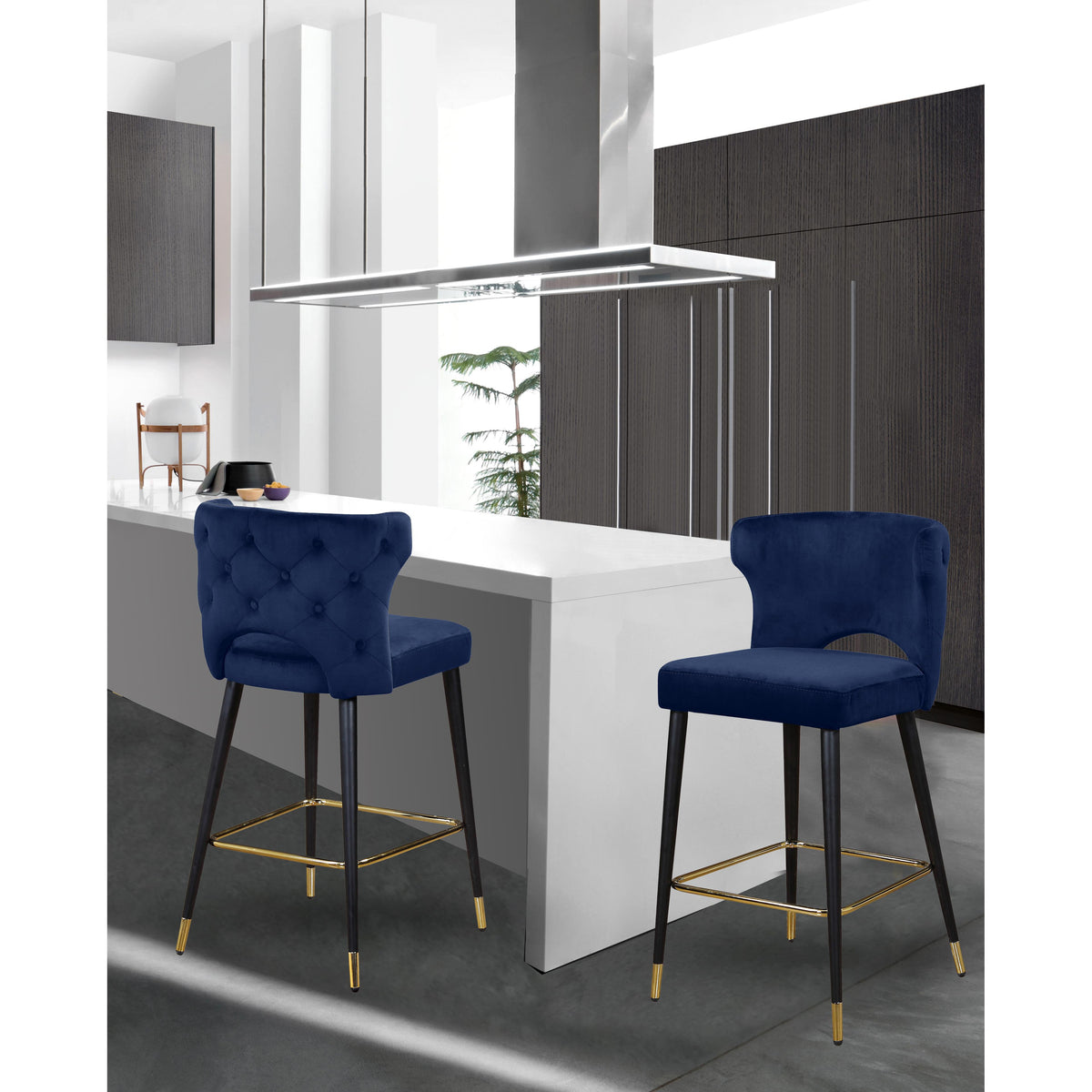 Meridian Kelly Navy Velvet Stool