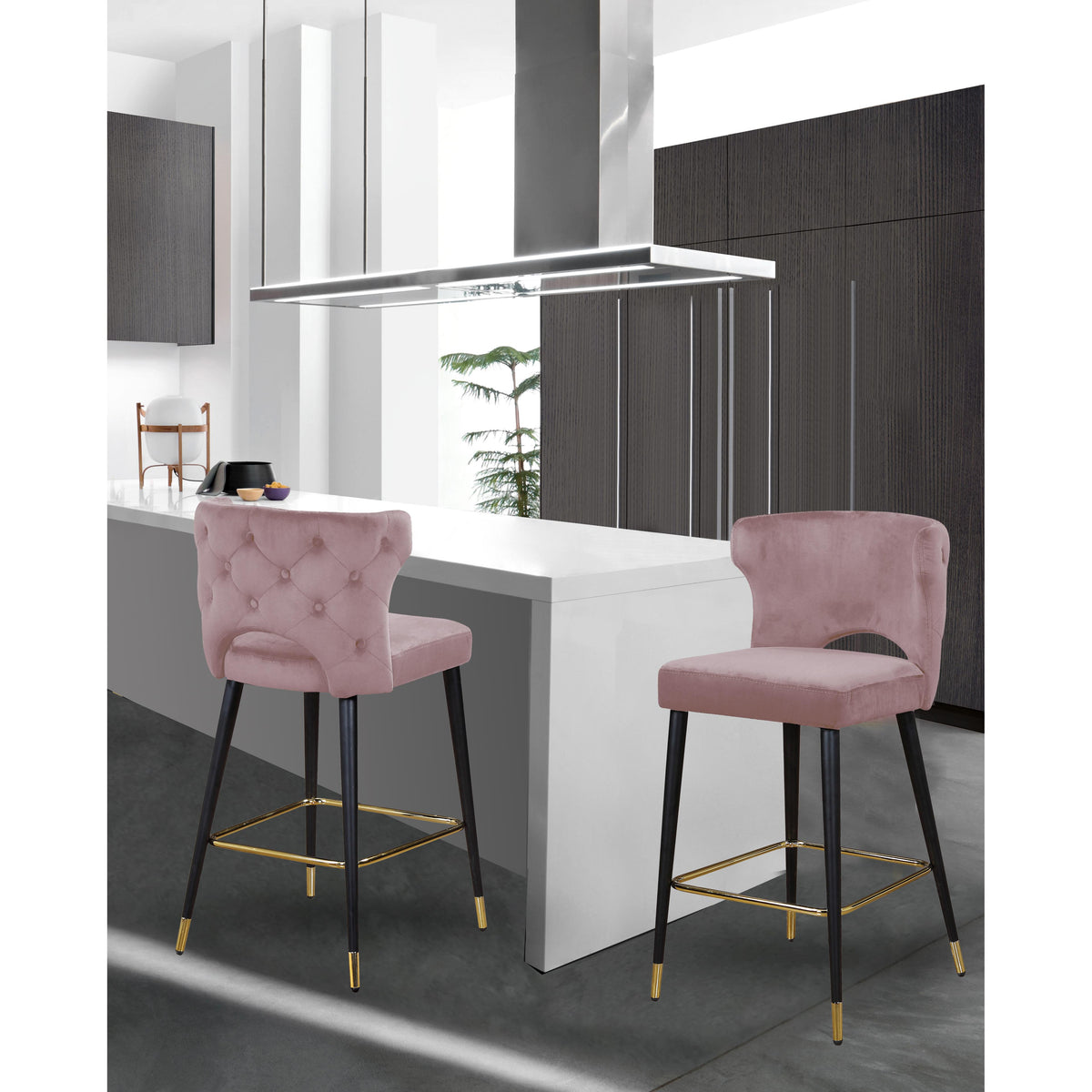 Meridian Kelly Pink Velvet Stool