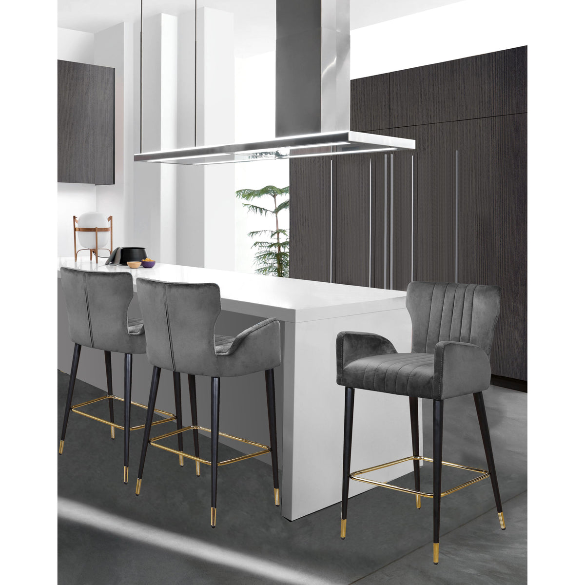 Meridian Luxe Grey Velvet Stool