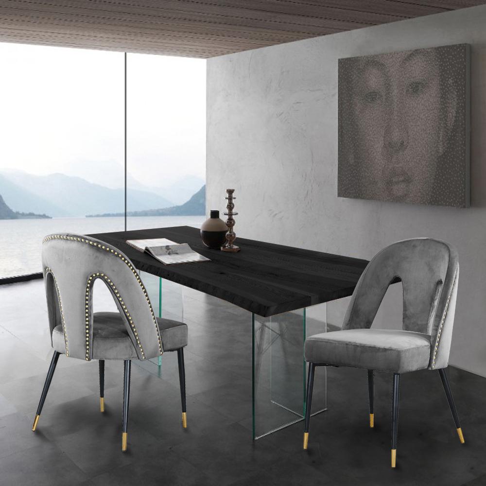 Meridian Akoya Grey Velvet Dining Chair