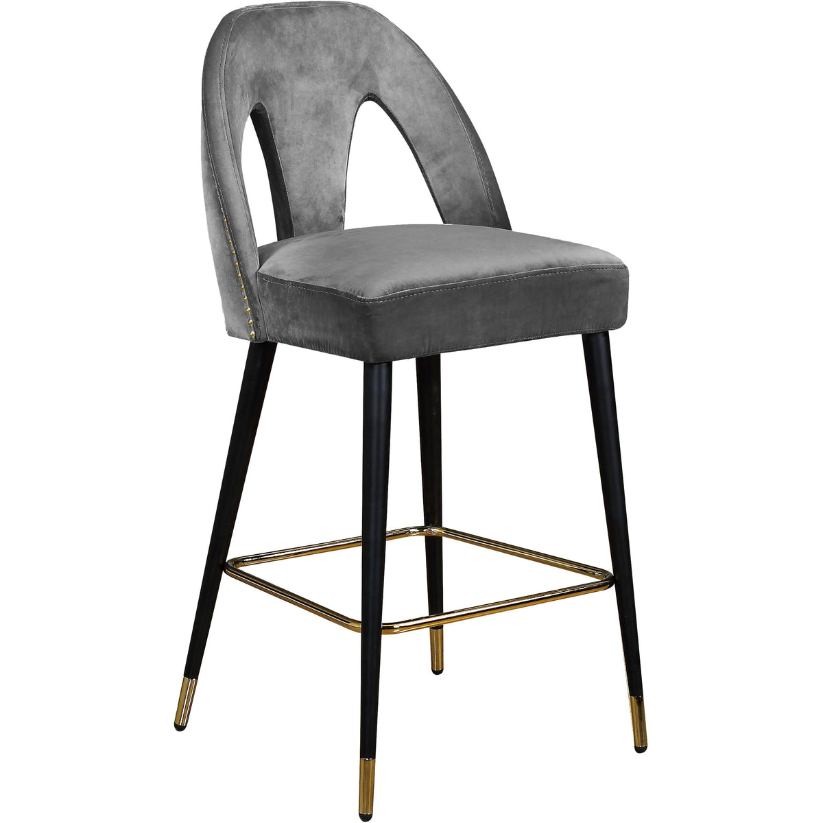 Meridian Akoya Grey Velvet Stool