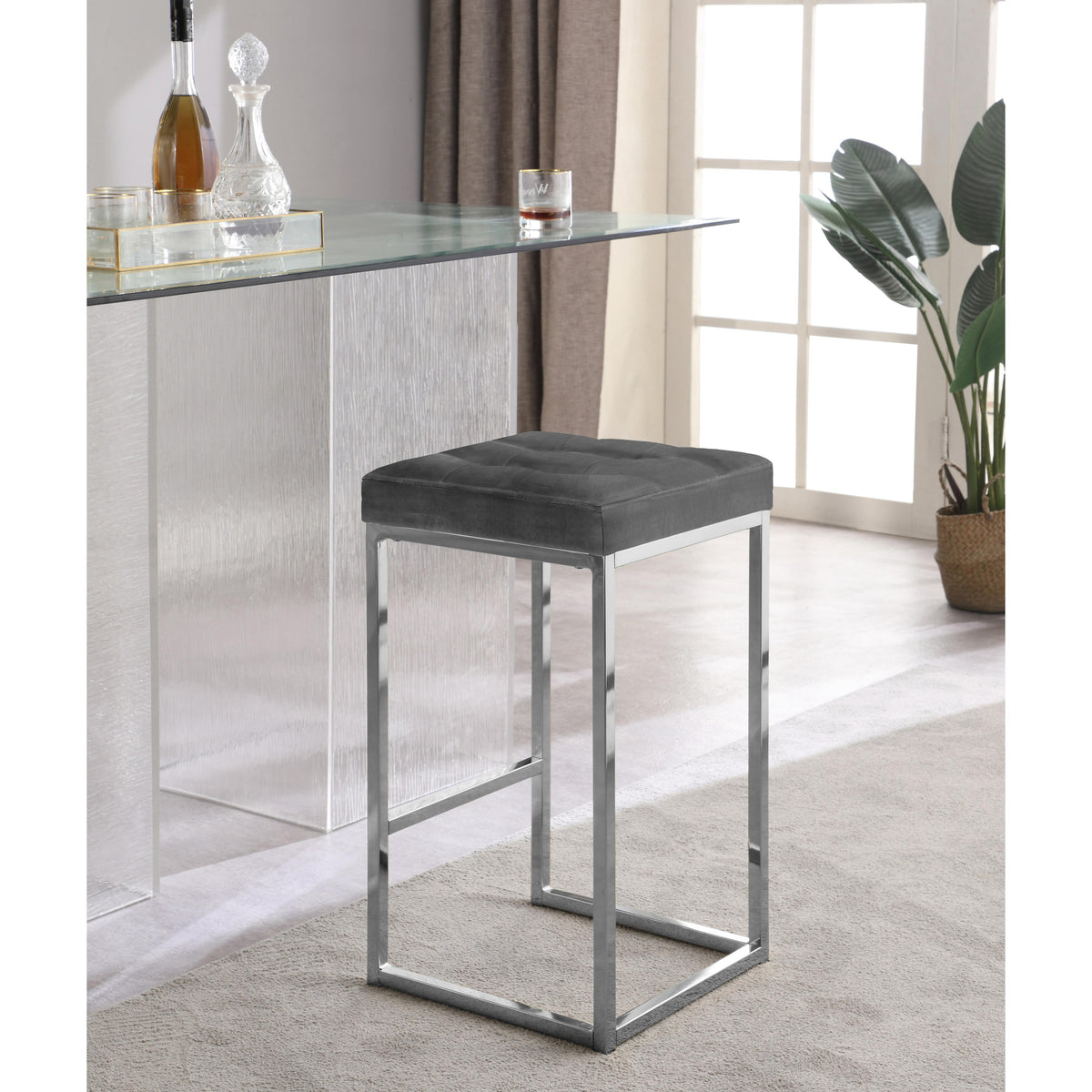 Meridian Nicola Grey Velvet Stool