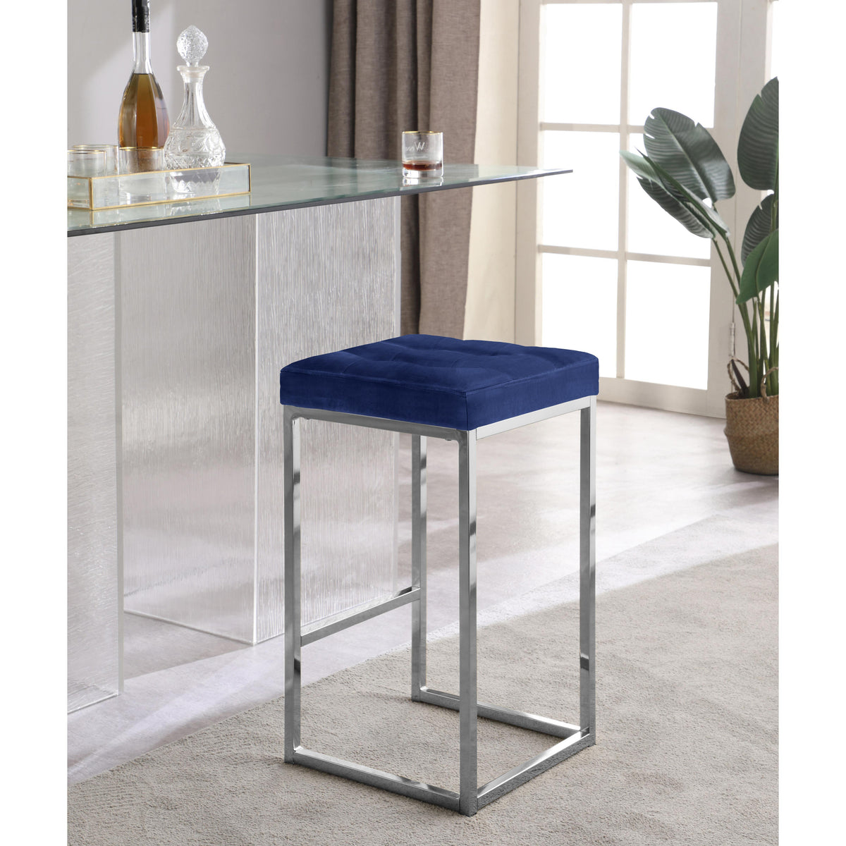 Meridian Nicola Navy Velvet Stool