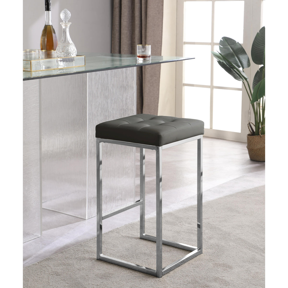 Meridian Nicola Grey Vegan Leather Stool