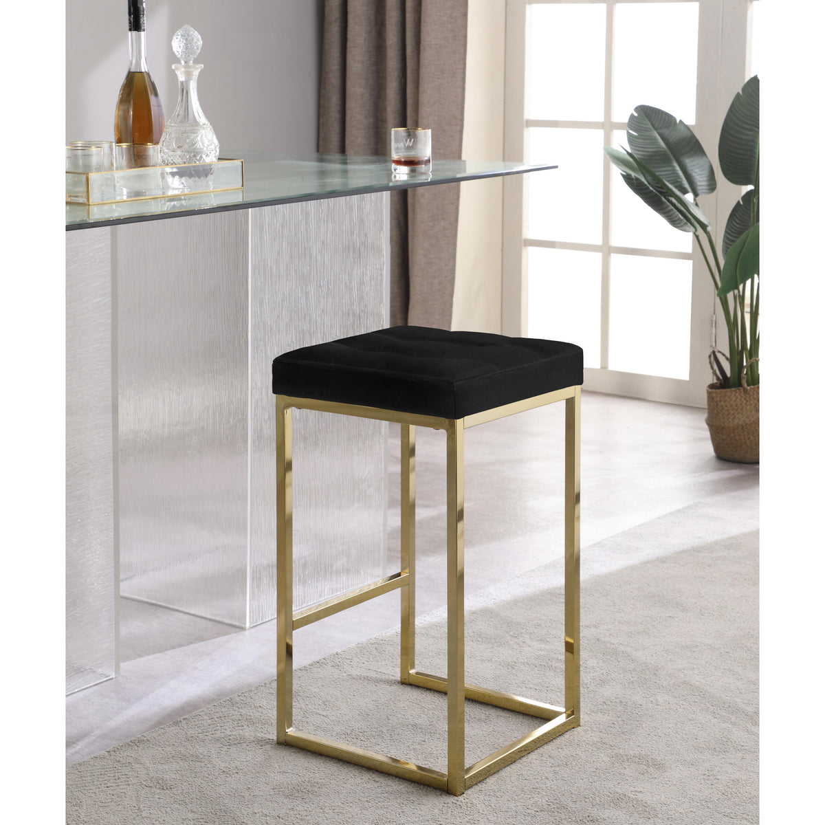 Meridian Nicola Black Velvet Stool