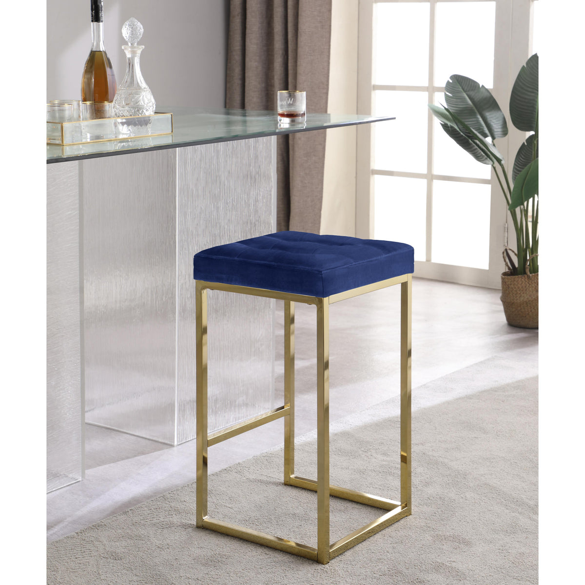 Meridian Nicola Navy Velvet Stool