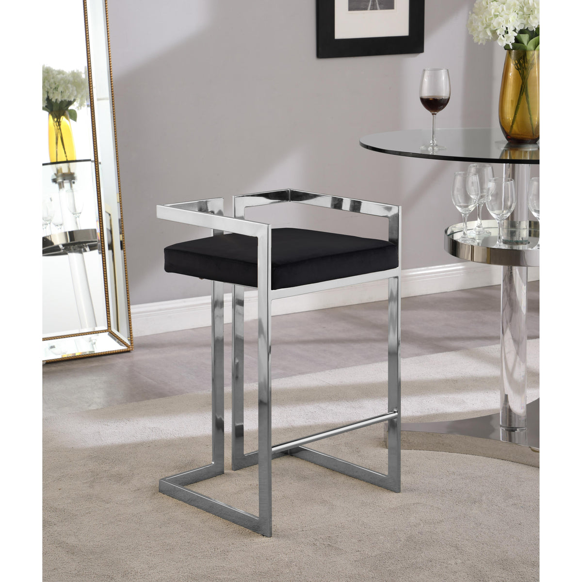 Meridian Ezra Black Velvet Stool