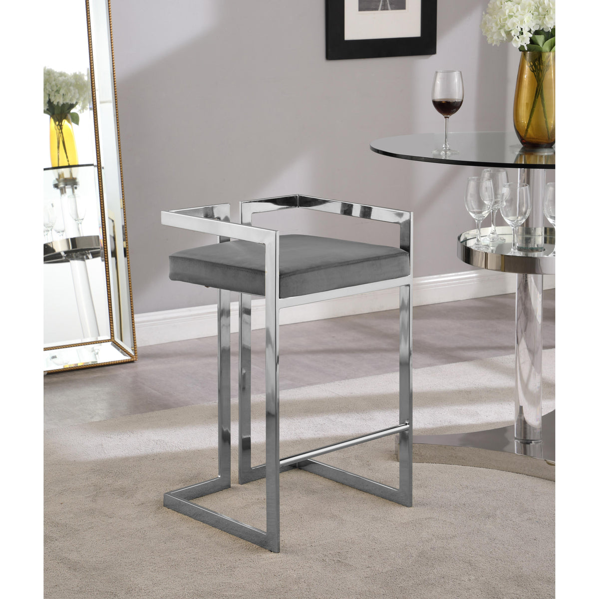 Meridian Ezra Grey Velvet Stool