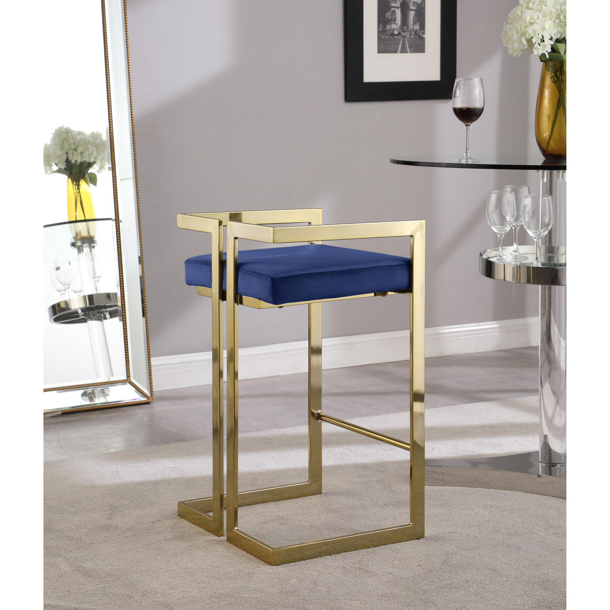 Meridian Ezra Navy Velvet Stool