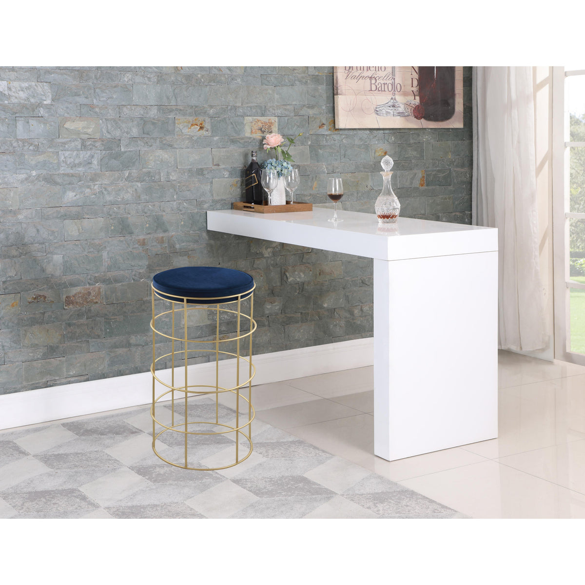 Meridian Rebar Navy Velvet Bar Stool