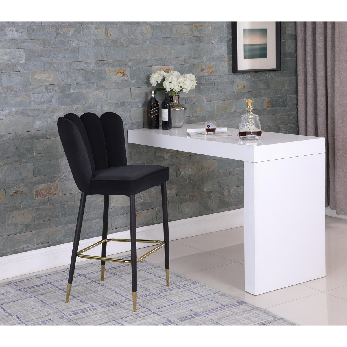 Meridian Lily Black Velvet Stool